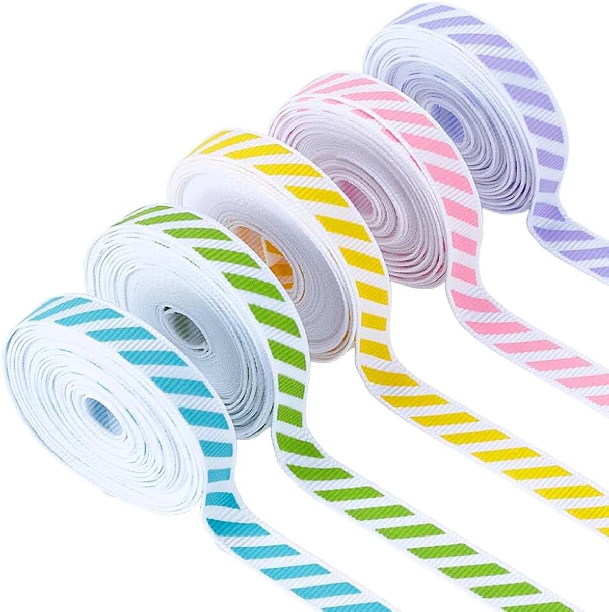 Strepen Stof Lint 5 Kleuren Gestreept Grosgrain Lint 3/8 Inch 25 Yards (5x5 yd) Geschenkverpakking Linten voor DIY Craft Thuis Bruiloft Party Decor Handgemaakte Boog Haaraccessoires