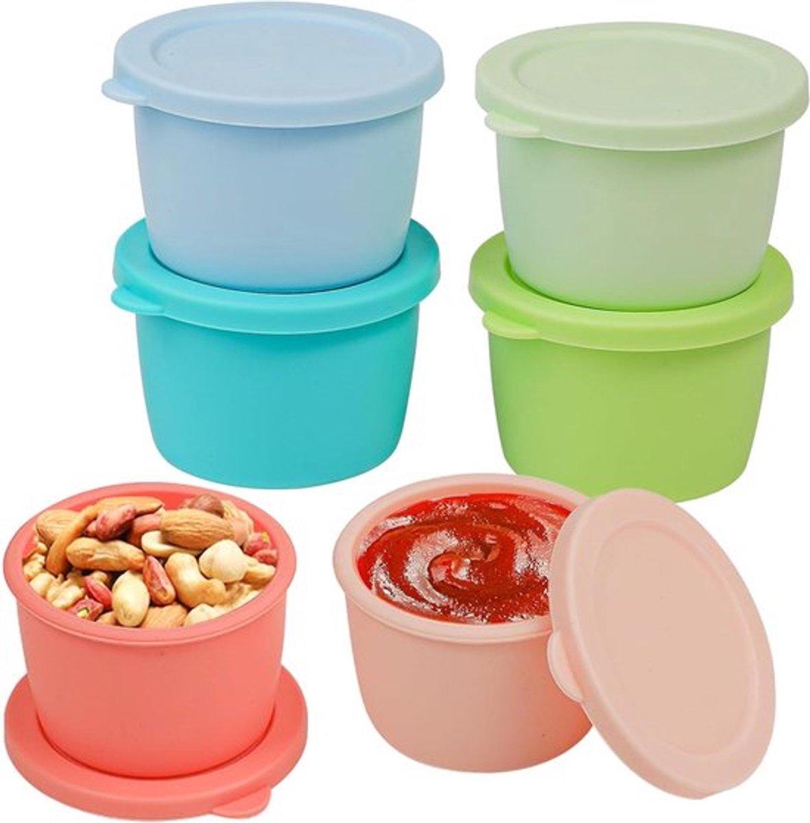 Saladedressing bewaardoosjes set van 6 stuks - 70 ml - siliconen - dressing containers - lekvrij - voedsel opbergboxen - maaltijd prep containers - saus bewaren - snackbox - klein formaat met deksel