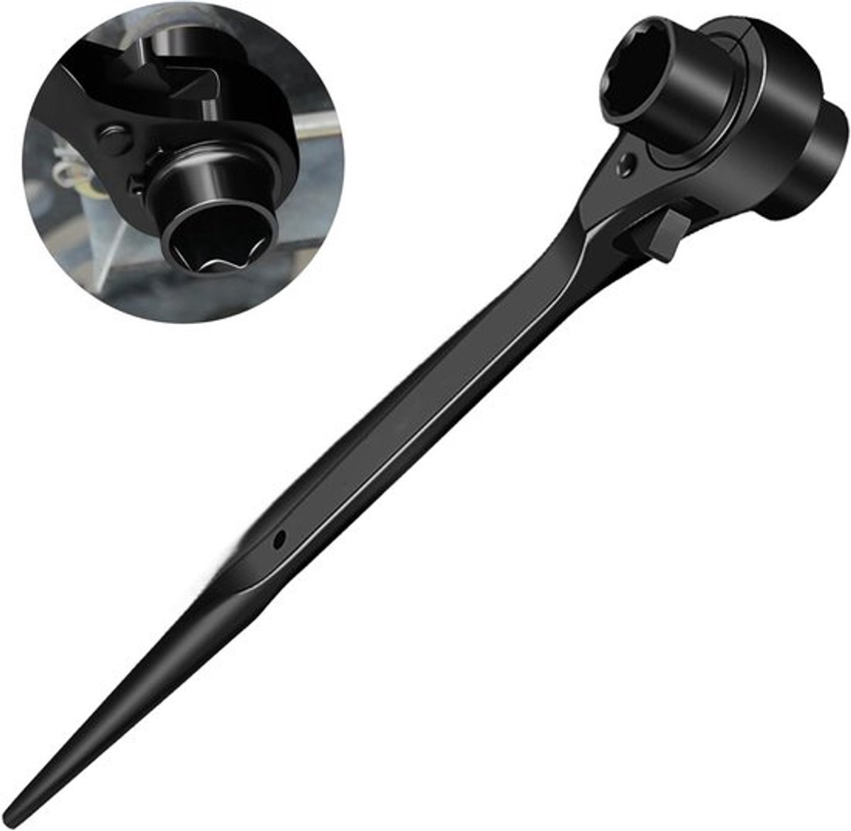 Steigerratel 19/22 mm ratelsleutel voor steigerbouw rechts-links omschakelbaar multifunctionele podgersleutel CR-V chroomoppervlak .