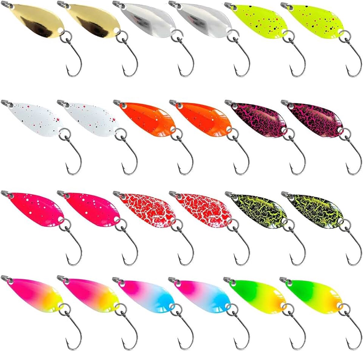 24 stuks spoons forel forel knipperlicht vissen forel spinner forel spinner vissen enkele haak constructie 12 kleuren realistisch design vervormingsbestendig voor barracuda's