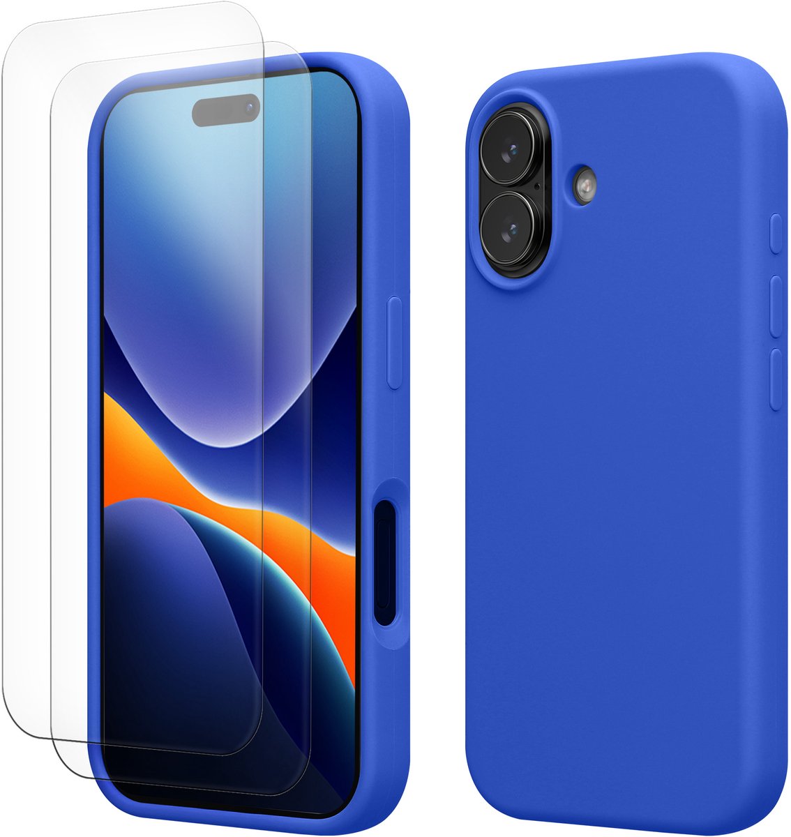 kwmobile hoes met 2x screenprotectors voor Apple iPhone 17 – screenprotector van gehard glas – draadloos opladen – Baltisch blauw
