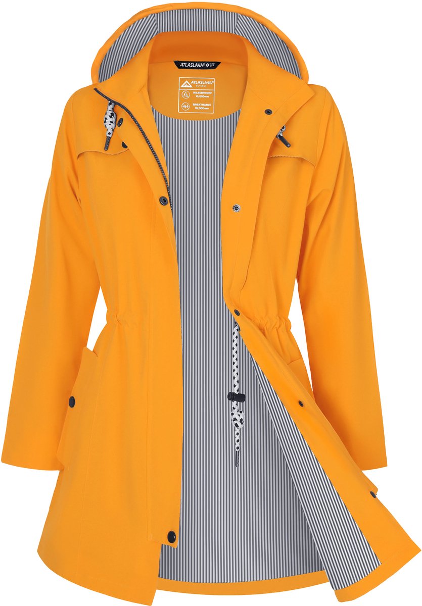 ATLASLAVA Regenjas Dames Lang Waterdicht Ademend Regenmantel Overgangsjas Capuchon Outdoor Jas,Maat XXXL,Geel