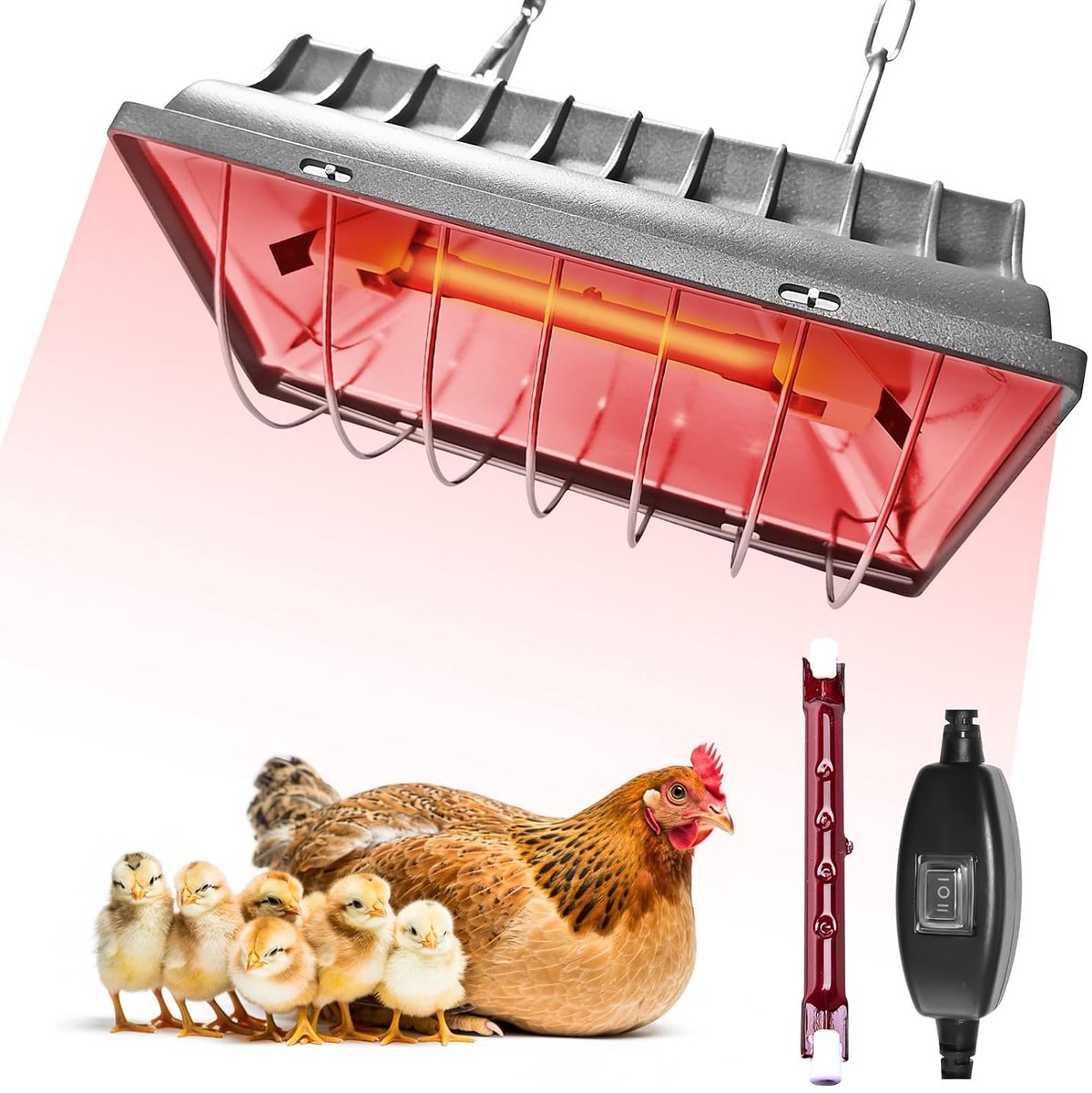 Heat Lamp for Chickens, Chicken Coop Heater with 2-Stage Energy Saving Switch, Infrared Heater, Waterproof and High - ShopVlot
