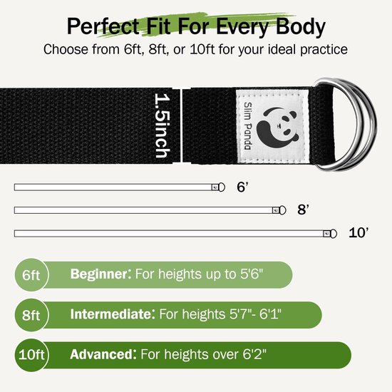 Slim Panda Yoga Riem，250CM Katoen Yogagordel, Praktische Yogaband met Schuifgesp Yoga-accessoire voor Stretchen en - ShopVlot — afbeelding 4
