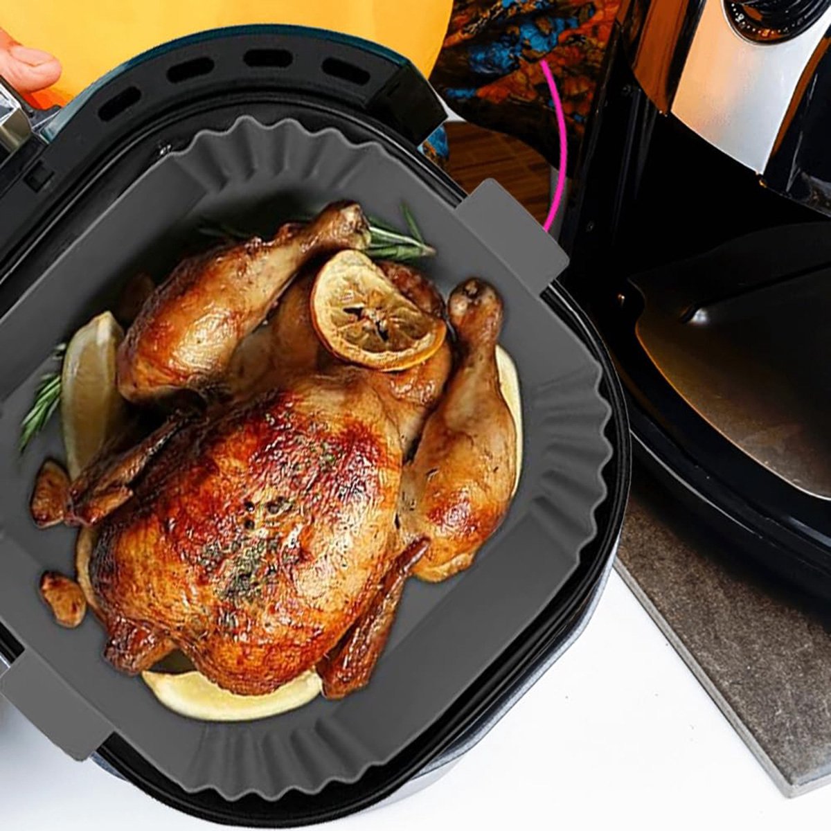 Siliconen airfryer accessoires - 2 stuks - Alternatief voor bakpapier - Bakvormen - Bakplaat accessoires - Herbruikbaar - 16,3*16,3*5,1 cm - Geschikt voor binnendiameters van 7-9 inch - Geschikt voor Cosori en Ninja airfryers - Grijs