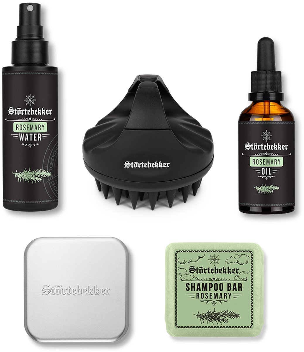 Störtebekker® Premium Hair Booster Set - Scalp Care Routine Heren met Rozemarijnwater, Rozemarijnolie, Hoofdhuidborstel & Vaste Shampoo - Verzorgt Hoofdhuid & Haarwortel - Vegan & Zonder Parabenen - 4-Delige Set