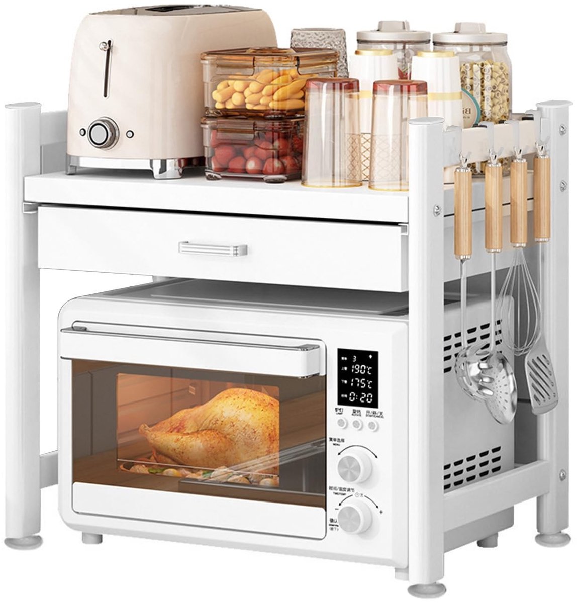 Solidchoice - Magnetron Rek met Uittrekbare Organizer, Carbon Staal, 56 cm