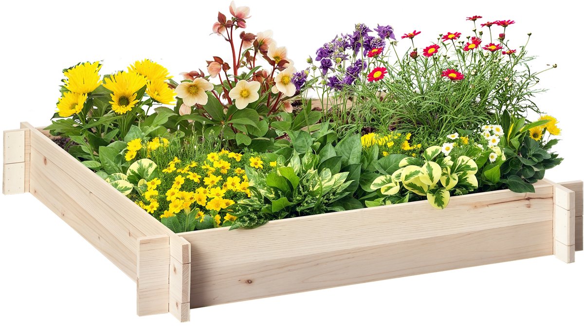 Outsunny tuinbed - Vurenhout - 100x100x16cm - Natuurlijk hout