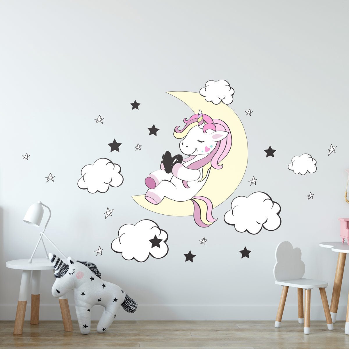 Ambiance Sticker Muurstickers - Eenhoornvriend van de Maan en de Sterren - Zelfklevende stickers - 180x120cm Multi color