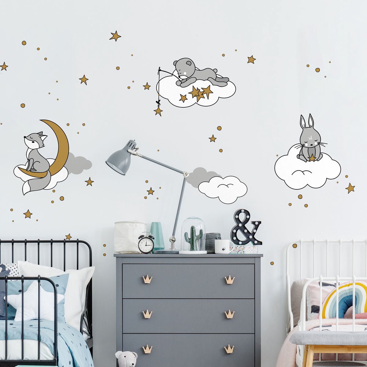 Ambiance Sticker Muurstickers - Dromerige dieren onder de sterren - Zelfklevende stickers - 135x90cm Multi color