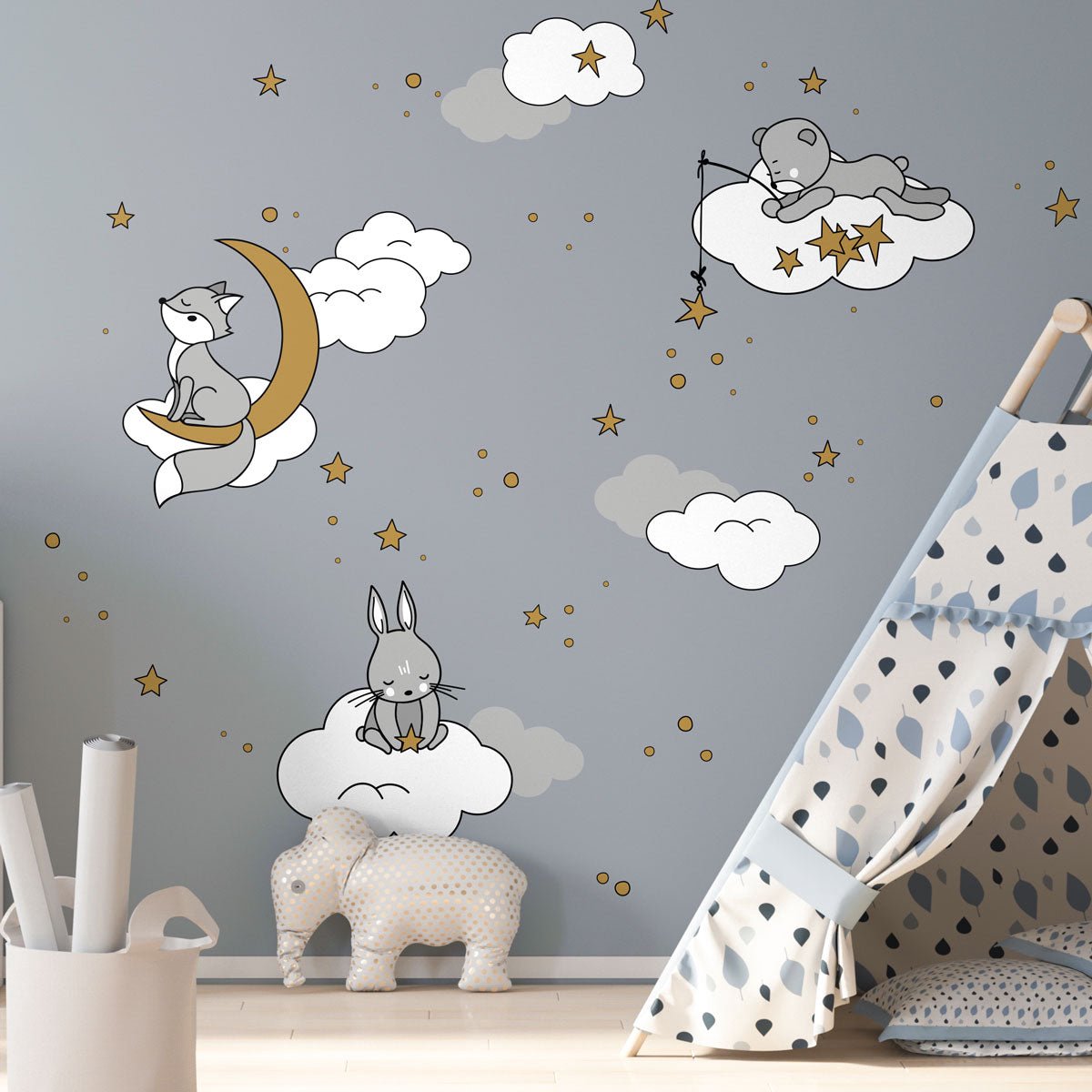 Ambiance Sticker Muurstickers - Dromerige dieren onder de sterren - Zelfklevende stickers - 165x110cm Multi color