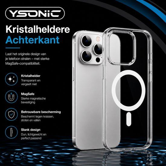 Kristalheldere telefoonhoes voor iPhone 14 Pro, MagSafe-compatibel, beschermend en slank.