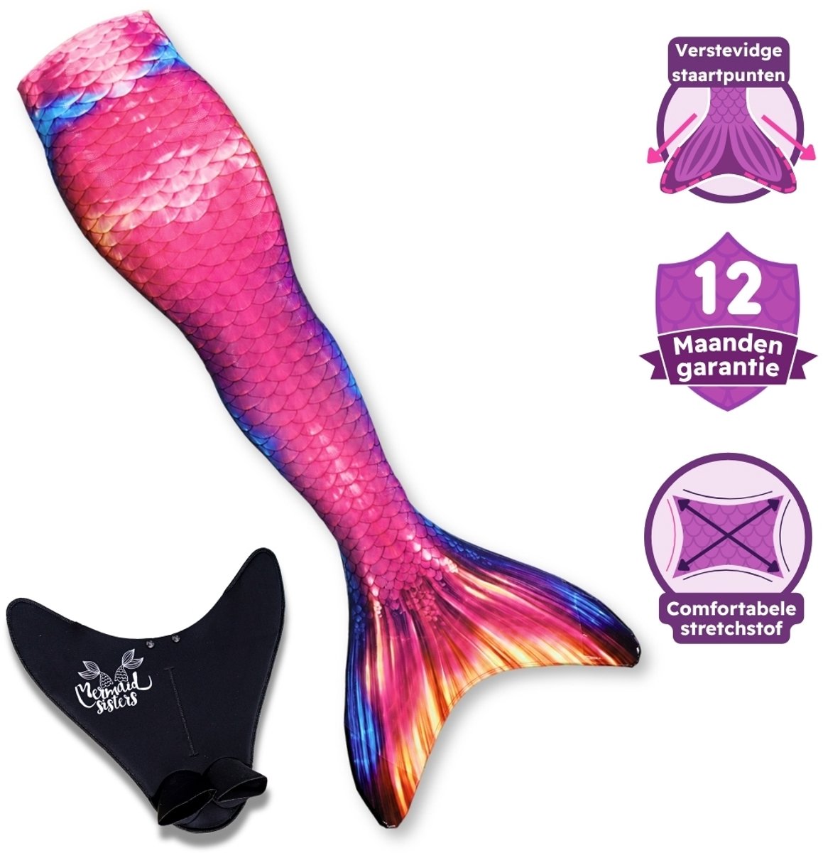 Mermaid Sisters Tropical Sunset - Zeemeermin Staart met Monovin voor Meisjes - Roze/Blauw - Maat 42-44