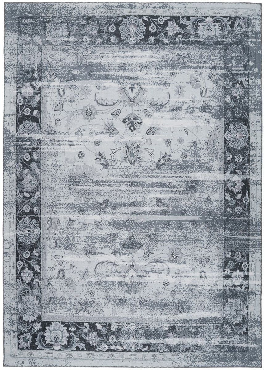 Padiro laagpolig vloerkleed 170 x 240 cm - grijs / blauw - oosters vintage patroon - geschikt voor vloerverwarming - van polyester