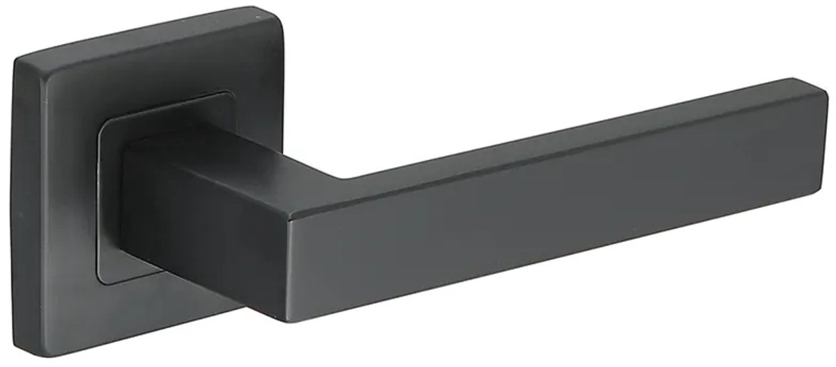Deurkruk (2x) Alice vierkant 20mm haaks op vierkant rozet mat zwart PVD gecoat | Zwarte raamsluitingen | Zwarte raamsluitingen | Zwarte raamsluitingen