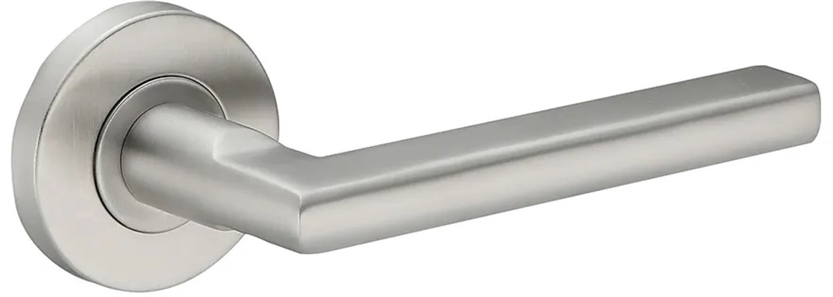 Deurkruk (2x) Stella rond 12,5mm haaks op rozet geborsteld RVS | RVS deurklinken