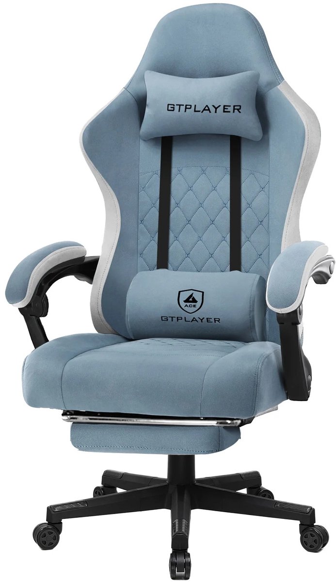 QUESTYR - Bureau Stoel - Gaming Stoel - Licht Blauw - Voetsteun -