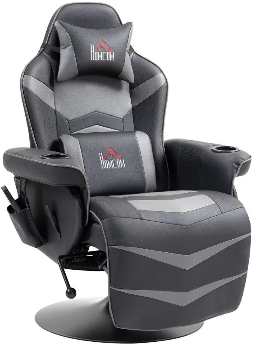 Elektrische Gamingstoel met Massagefunctie & Voetensteun - Massagestoel - 150° Verstelbare Rugleuning - 360° Draaibaar - Relaxfauteuil - TV Stoel - Lig en trilfunctie - Kunstleer - Grijs
