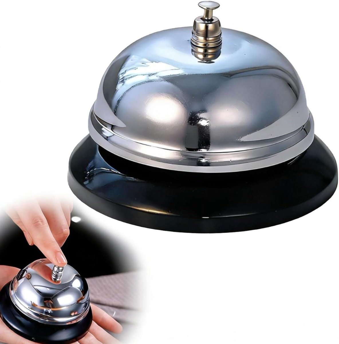 Tafelbel Roestvrij Staal - Receptie Bel - Service Melden - Helder Geluid - 8.3 cm Breed - Zilver