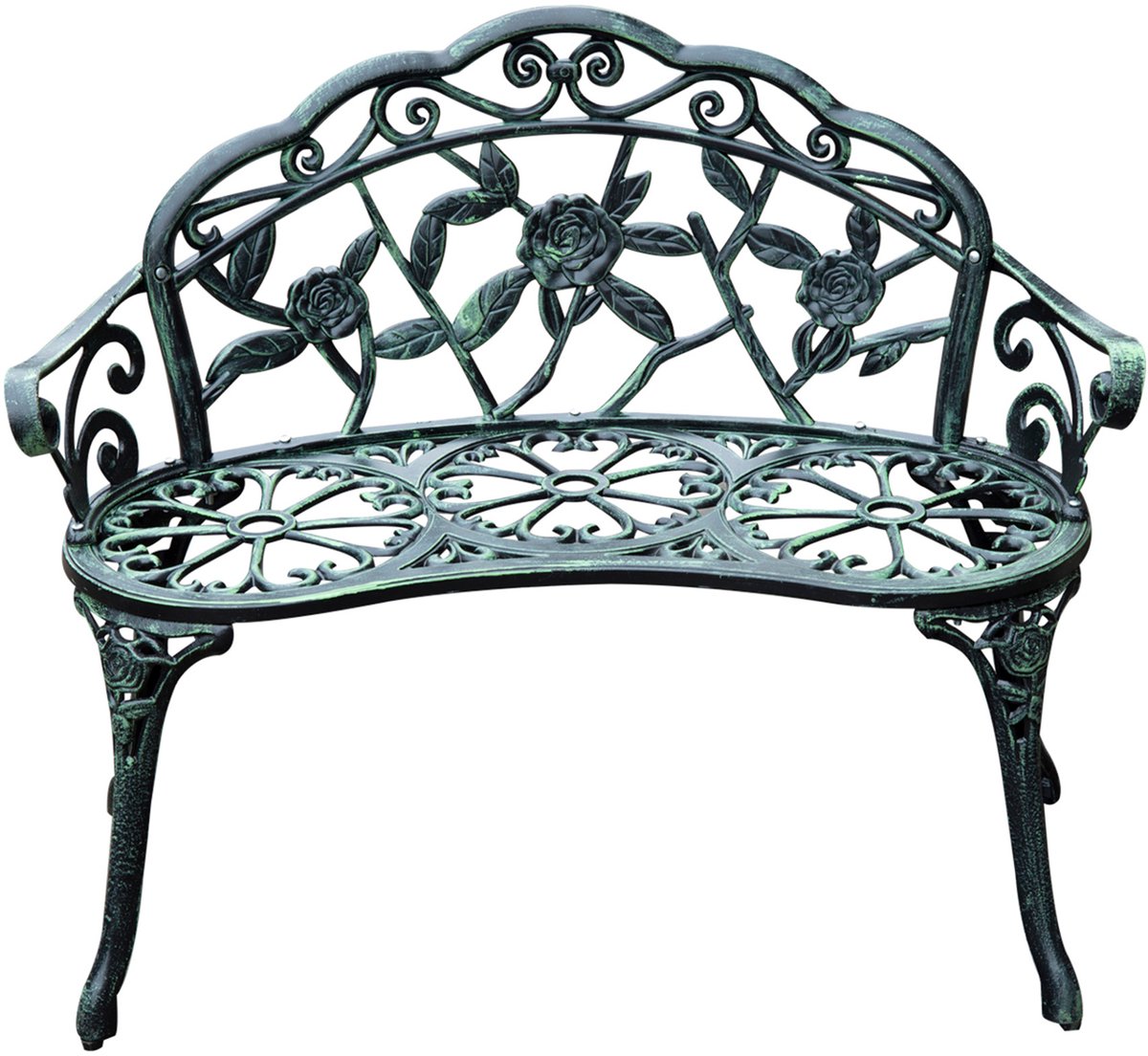 Metalen tuinbank voor 2 personen - retrostijl - parkbank met bloemenpatroon - balkonbank - draagvermogen 240 kg - voor balkon - terras - tuin - 100 x 54 x 78 cm - antiek groen