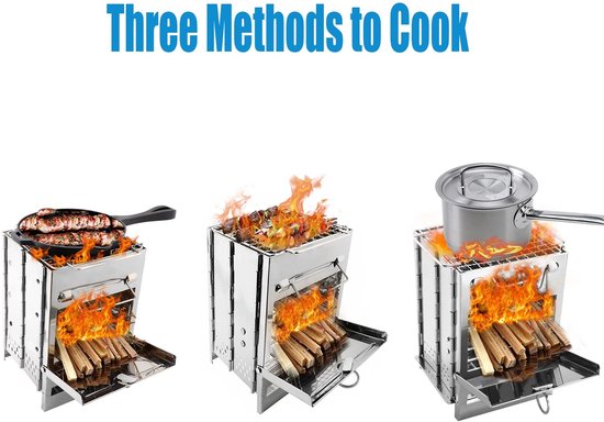 Thijox - Draagbare Houtkachel Camping - Opvouwbare Roestvrijstalen Fornuis met BBQ-Grill - Ideaal voor Outdoor, Wandelen, Backpacken, Reizen en Pickni van Thijox — afbeelding 3