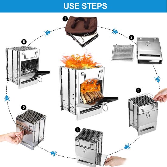 Thijox - Draagbare Houtkachel Camping - Opvouwbare Roestvrijstalen Fornuis met BBQ-Grill - Ideaal voor Outdoor, Wandelen, Backpacken, Reizen en Pickni van Thijox — afbeelding 2