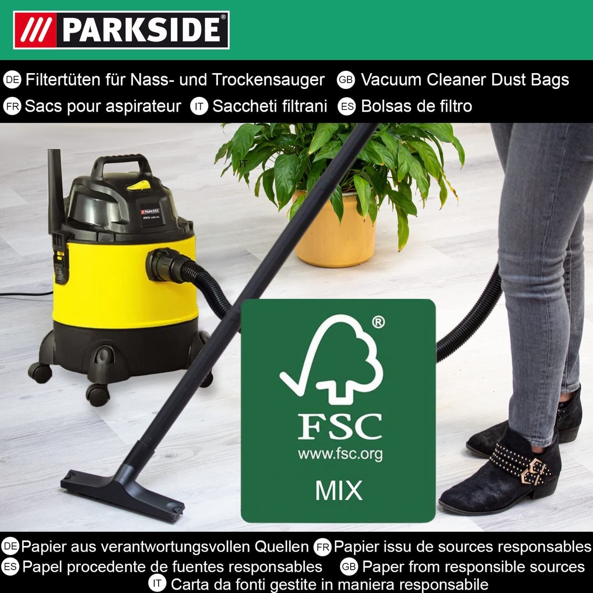Solidchoice - Stofzuigerzakken voor Parkside Nat-Droogzuiger, Set van 5
