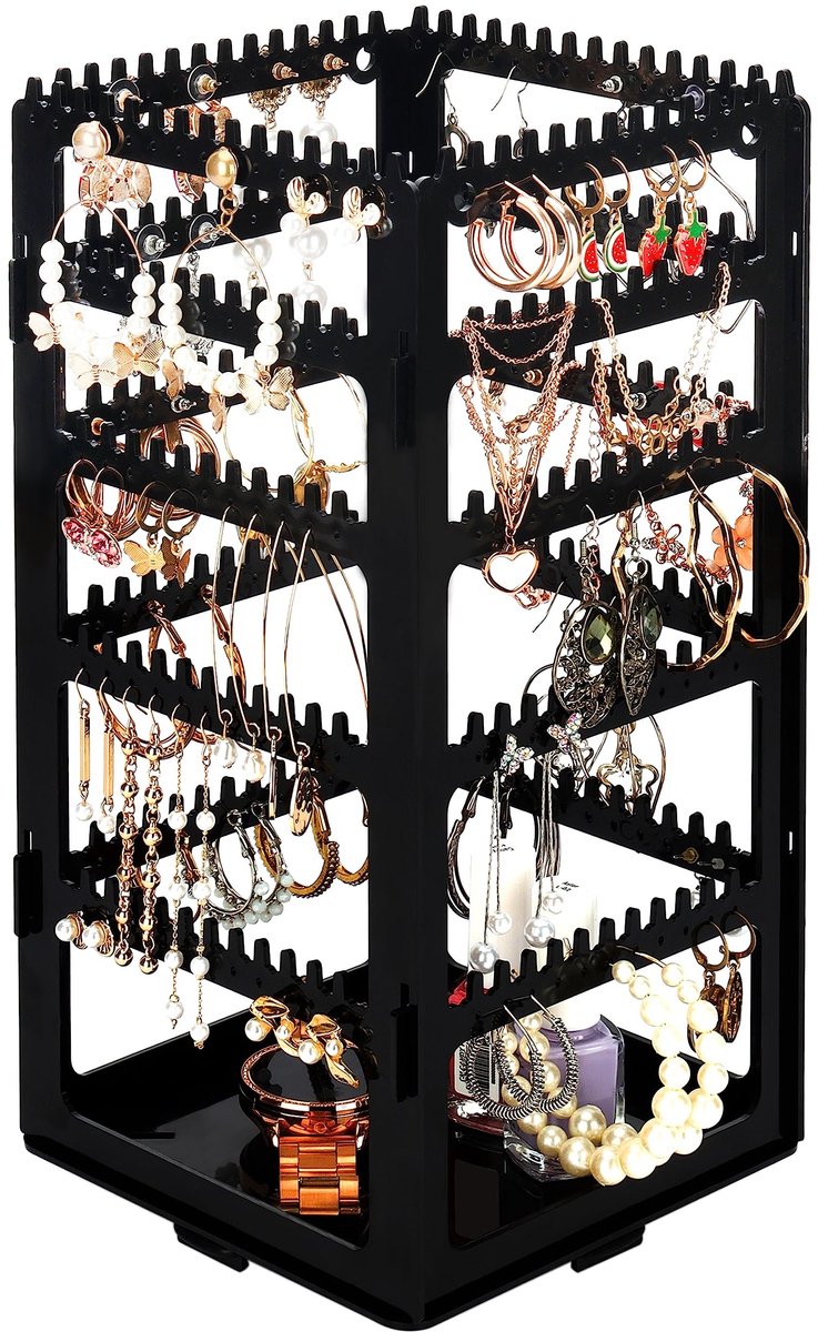 Solidchoice - Opvouwbare Acryl Sieraden Organizer - 5 Laags met Opslag voor 220 Paar Oorbellen - Zwart