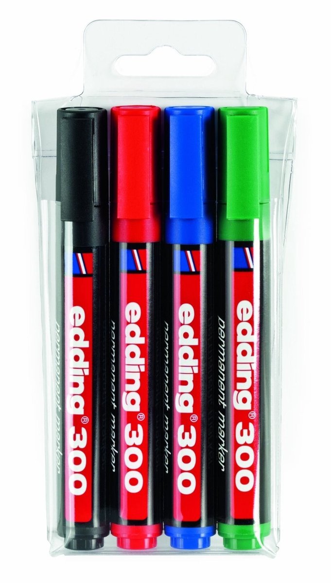 Solidchoice - Edding 300 Permanent Marker Set van 4, Watervast en Sneldrogend