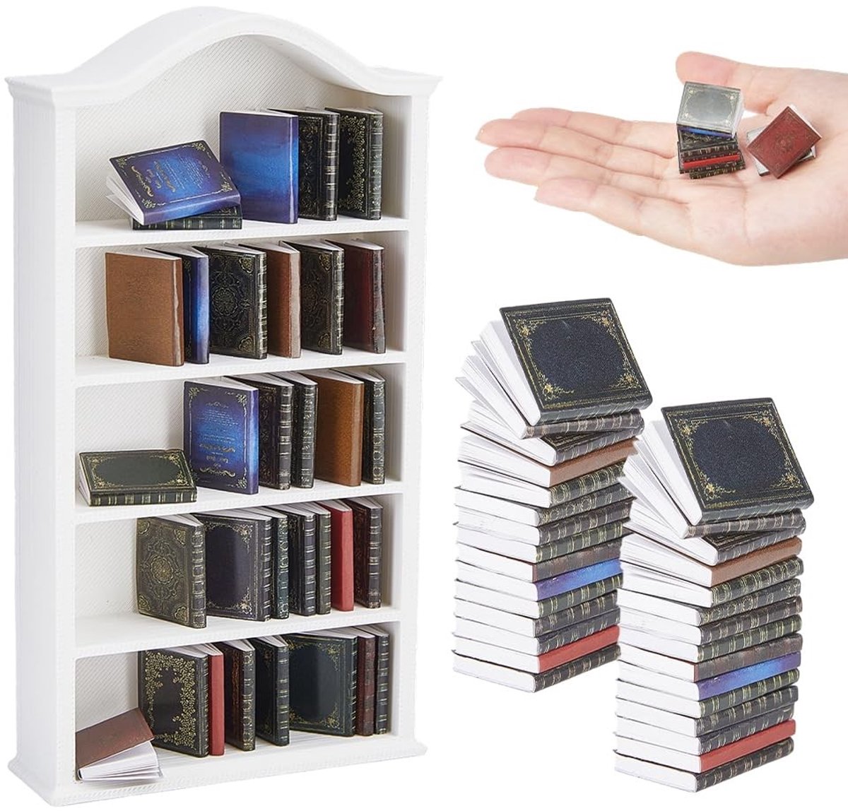 Solidchoice - Miniatuur Poppenhuis Boekenkast met 36 Boeken - Decoratie voor Thuis of Kantoor