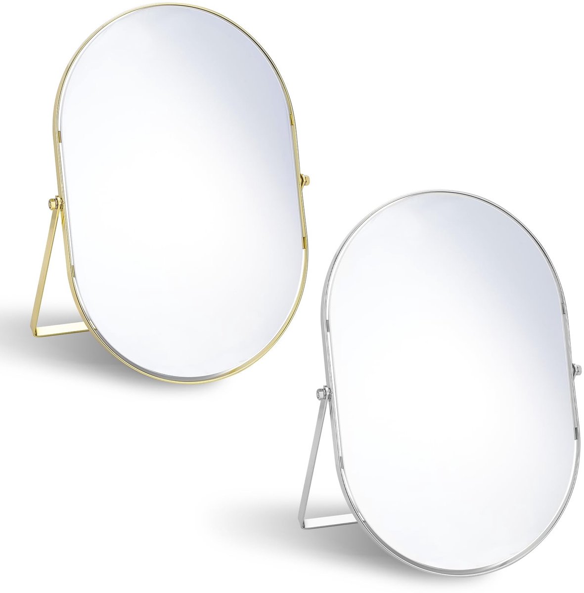 Solidchoice - Set van 2 Ovale Make-upspiegels met Standaard - Goud/Zilver Tafelmodel