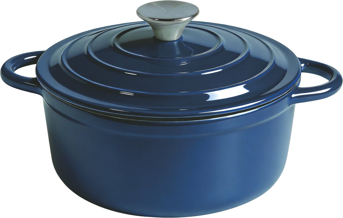 Royal Swiss® Gietijzeren Braadpan 22 cm – Inductie Braadpan – Geëmailleerde Gietijzeren Stoofpan – Ovenbestendig – Met Deksel – blauw