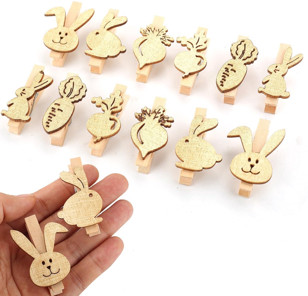 Solidchoice - 12 Mini Houten Klemmen met Pasen Thema voor Foto's en Decoratie