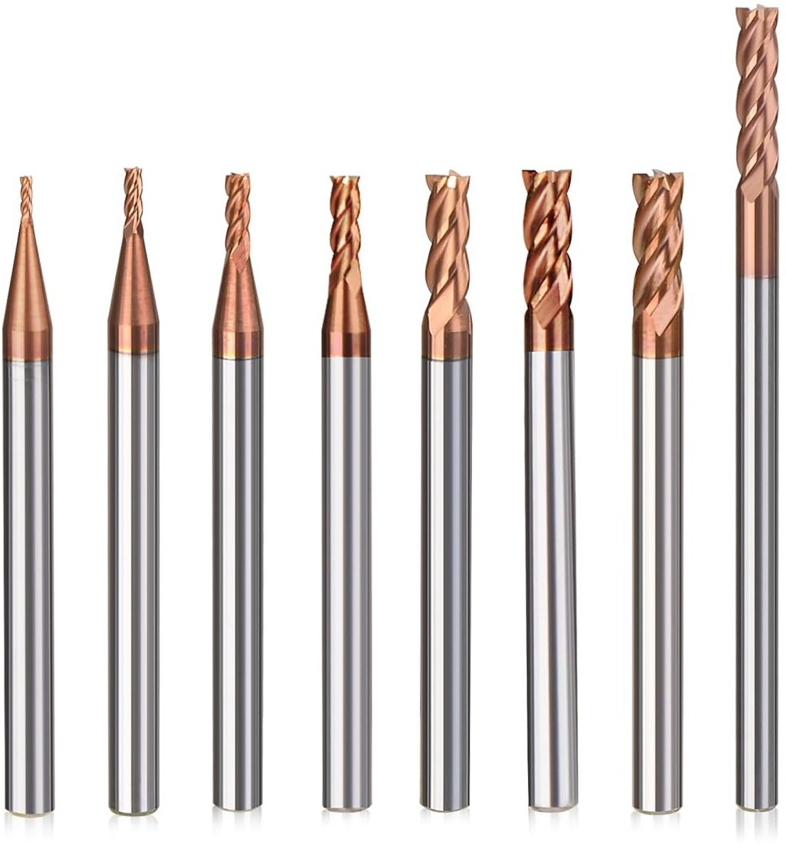 Frees - schachtfrees - 8 stuks - hardmetaal - 4-frees - 1-4 mm - CED TiSiN Coat - spiraalfrees - bit VHM CNC booropzetstukken - schachtfrees - bit - 55 HRC snijkant - freesbit voor staal - aluminiumlegering - koper
