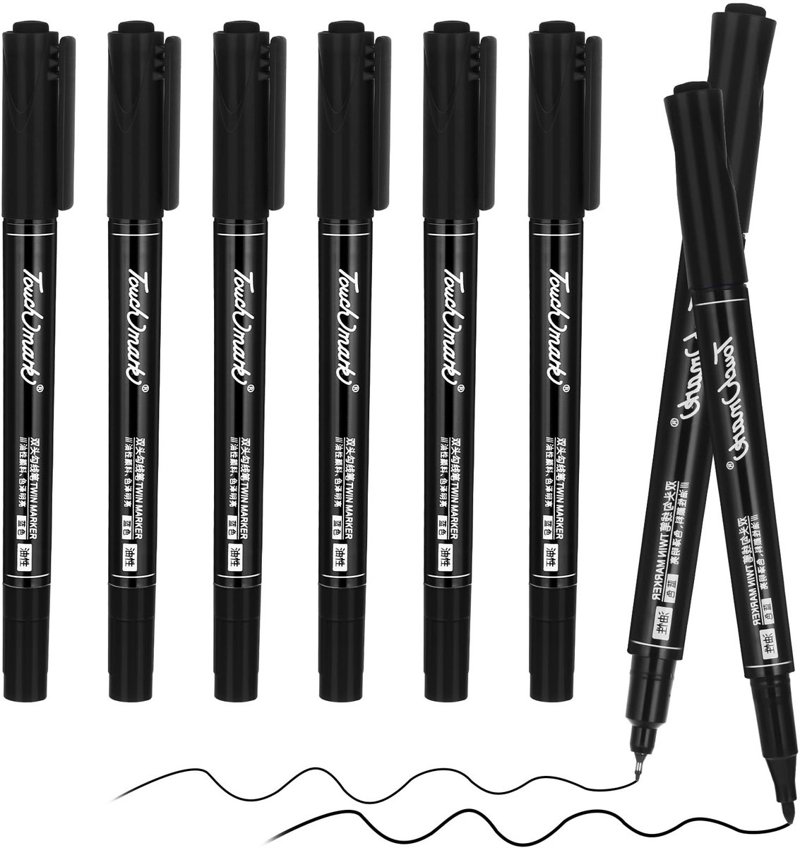 Solidchoice - 6 Stuks Permanente Markers, Dubbele Punt, Zwart