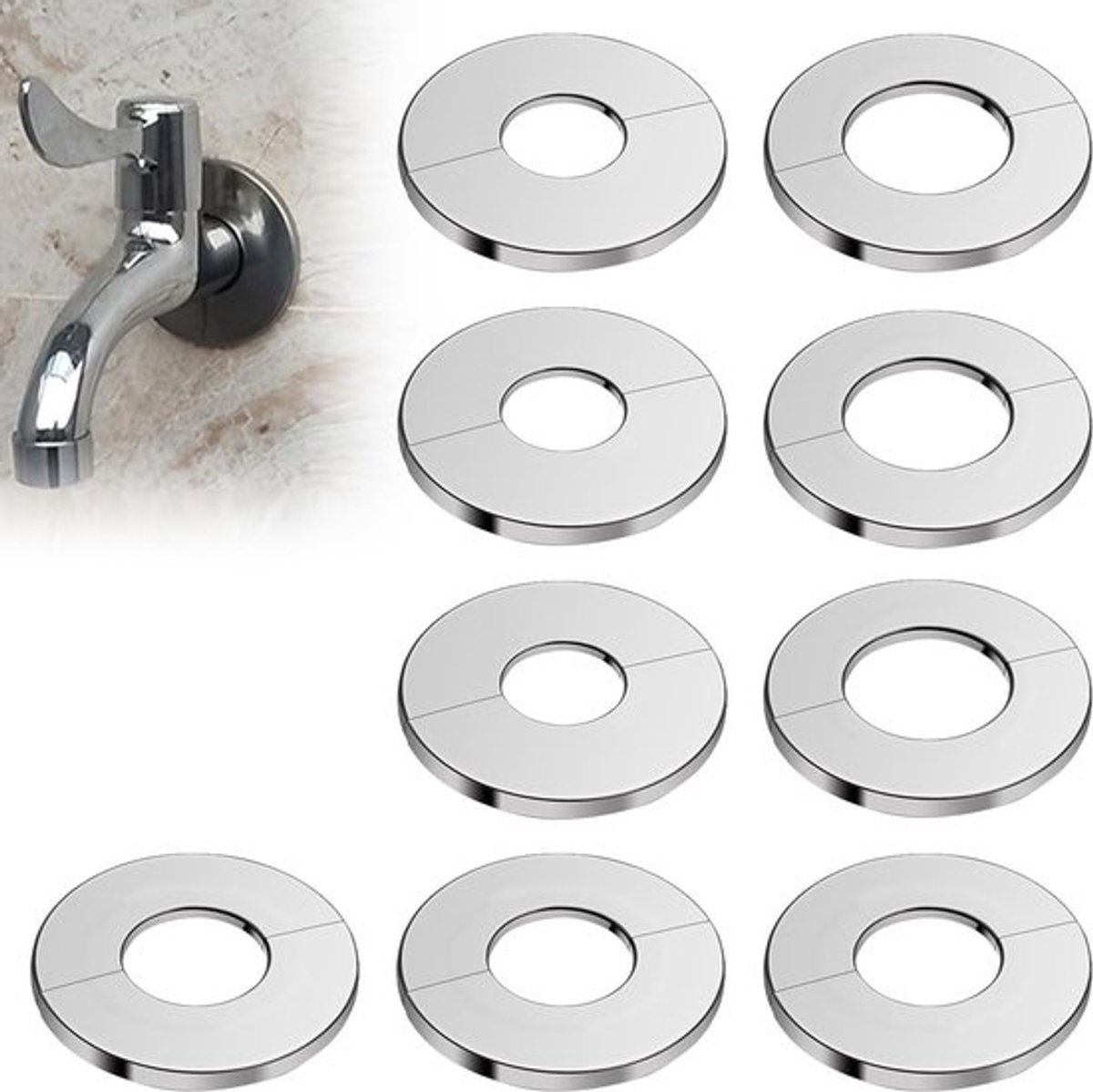 Roestvrijstalen rozetafdekkingen voor buizen - 9 stuks zelfklevende dekkers voor binnen- en buitendiameter 24/28/35 mm, duurzame en elegante afwerking