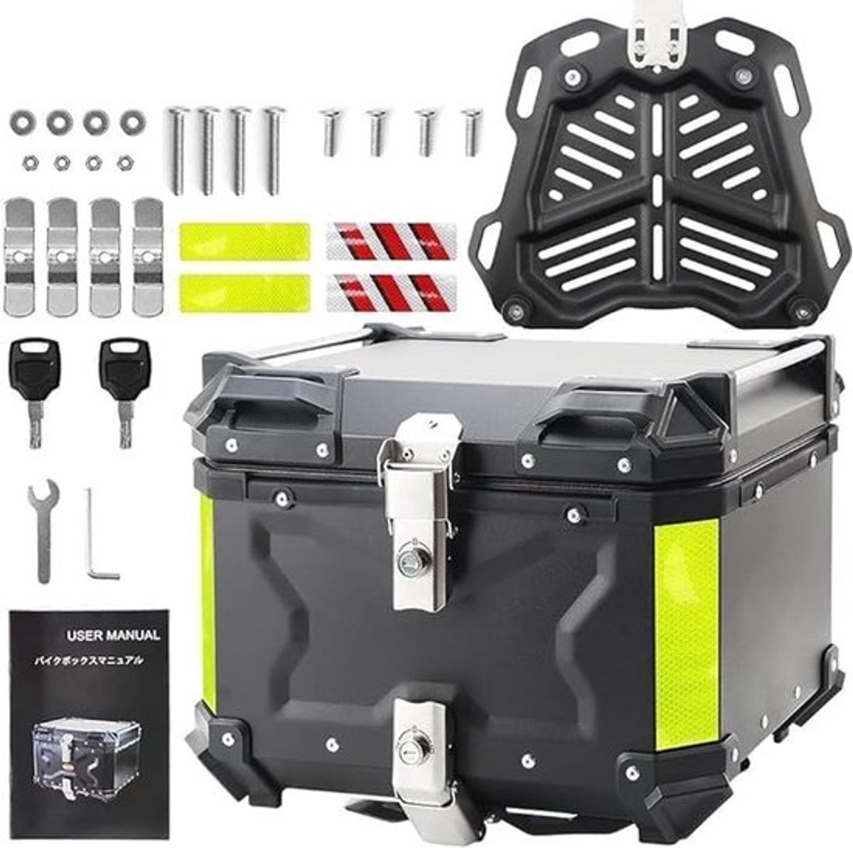 Topkoffer 55L Aluminium - Waterdicht - Schokbestendig - Lichtgewicht - Veiligheidsslot - Helmopslag - Motorbagage