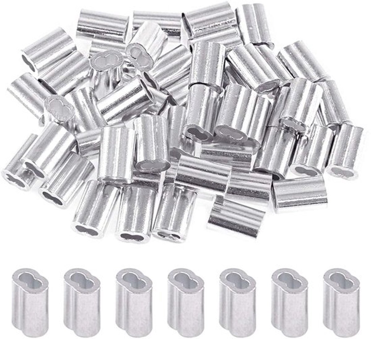 200 Stuks 1/16'' (1.5mm) Aluminium Krimpkous Mofjes voor Draad en Kabelverbindingen, Dubbel Barrel Ferrule voor Kabels en Touw