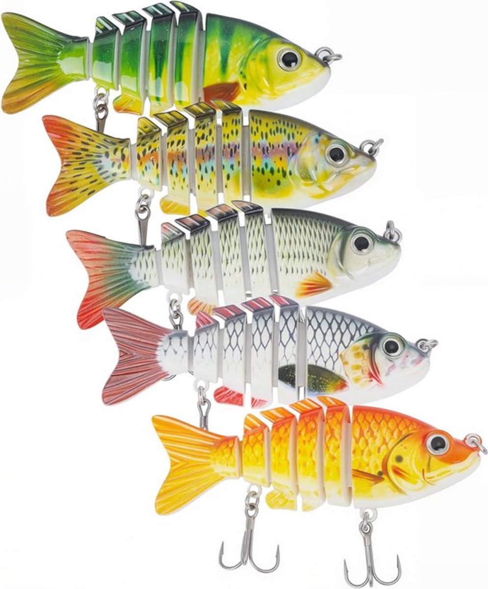 5 Stuks Levensechte Snoeklokmiddel Kunstaaswobblers voor Snoekbaars, Baars en Forel, Effectieve Vislokmiddelen voor Zoet en Zoutwater Roofvis Attractie
