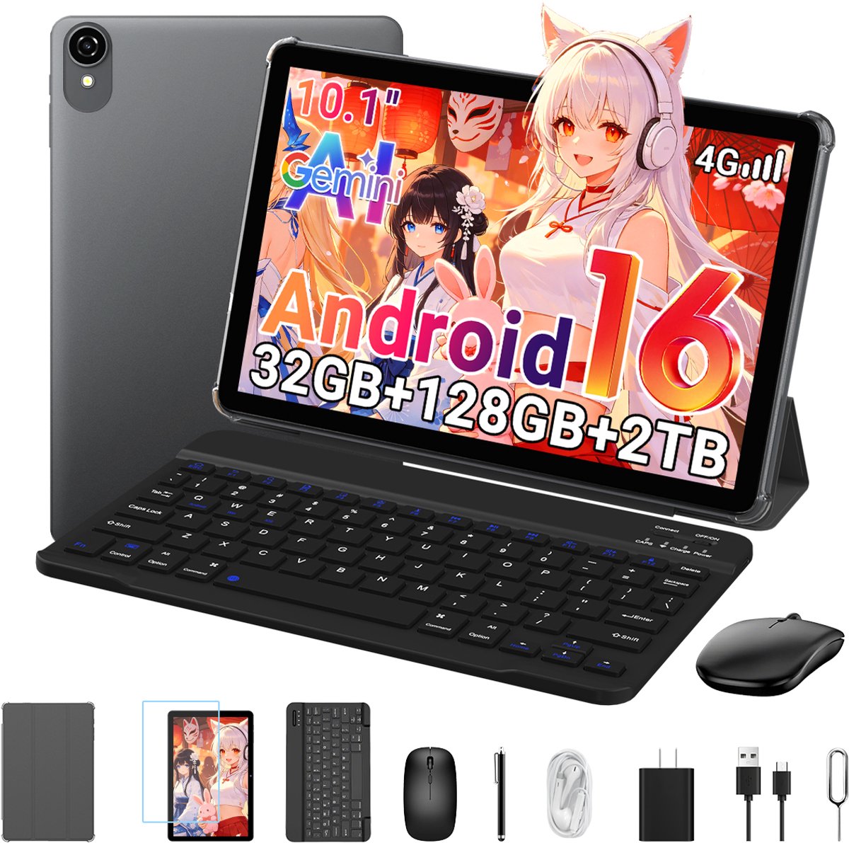ExcitPower W80 Tablet - 32GB RAM - 128GB ROM - 6000mAh - Met Toetsenbord - Hoes - Stylus - Muis - Gemini AI - Grijs