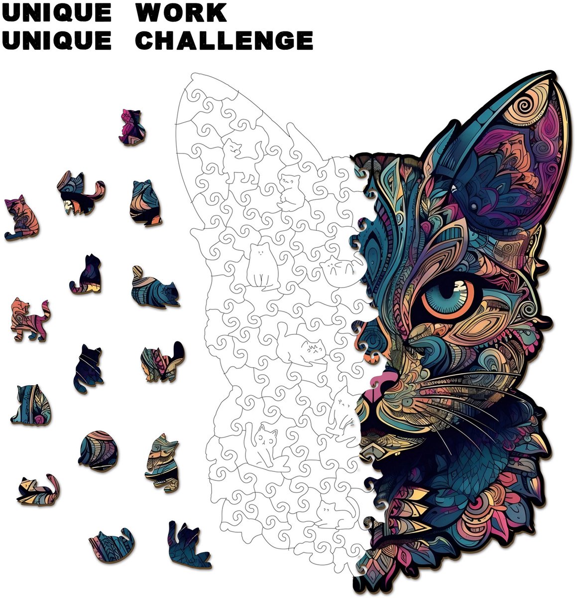 Casalora Houten Puzzel voor Volwassenen 174 Stukjes – Kattenkop – Unieke Vorm Puzzel — cadeau in Spellen & Speelgoed - foto 4