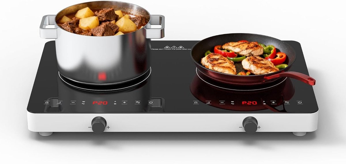 Inductiekookplaat - Zwart - 57 cm - Elektrisch met 2 Pits en Timer - Voor Binnen en Buiten