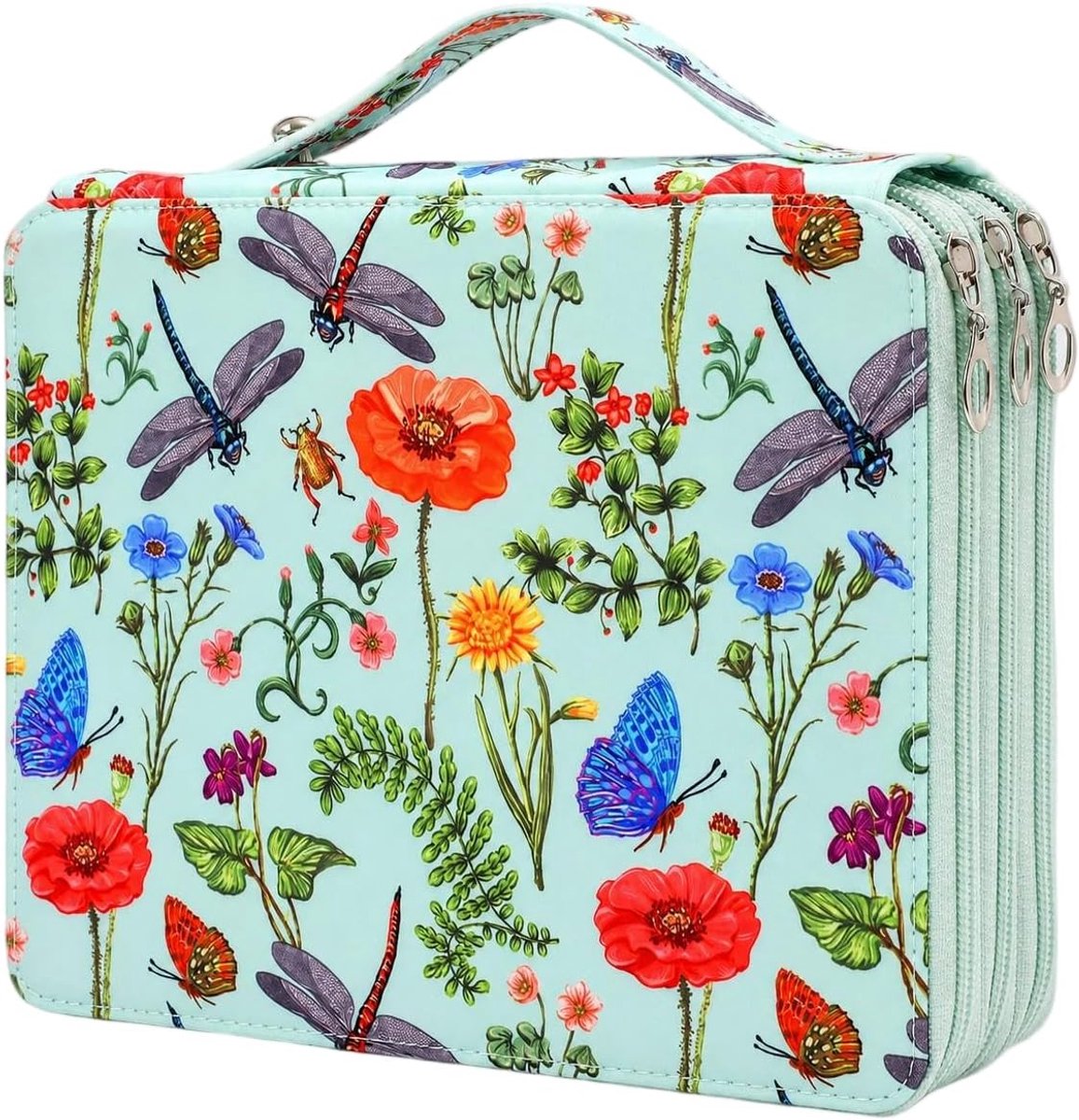Ulisem - Etui voor Kleurpotloden – 120 Vakken – 3-Laags Groot Potloodetui met Handvat – Organizer voor Kleurpotloden, Aquarelpotloden & Tekenspullen - groente