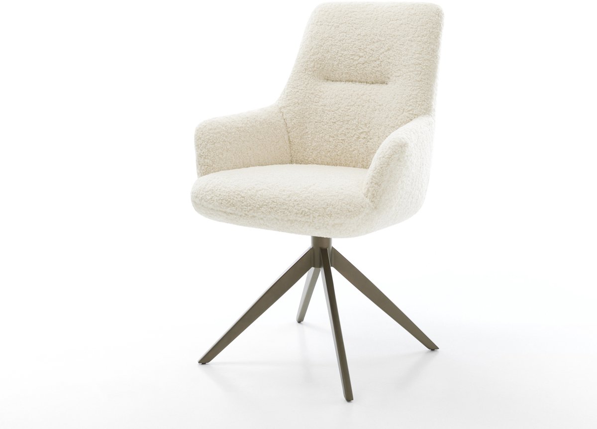 Eetkamerstoel Zelia-Flex met armleuning kruisframe breed afwerking met titanium teddy beige 360° draaibaar rocker-functie pocketveer kern