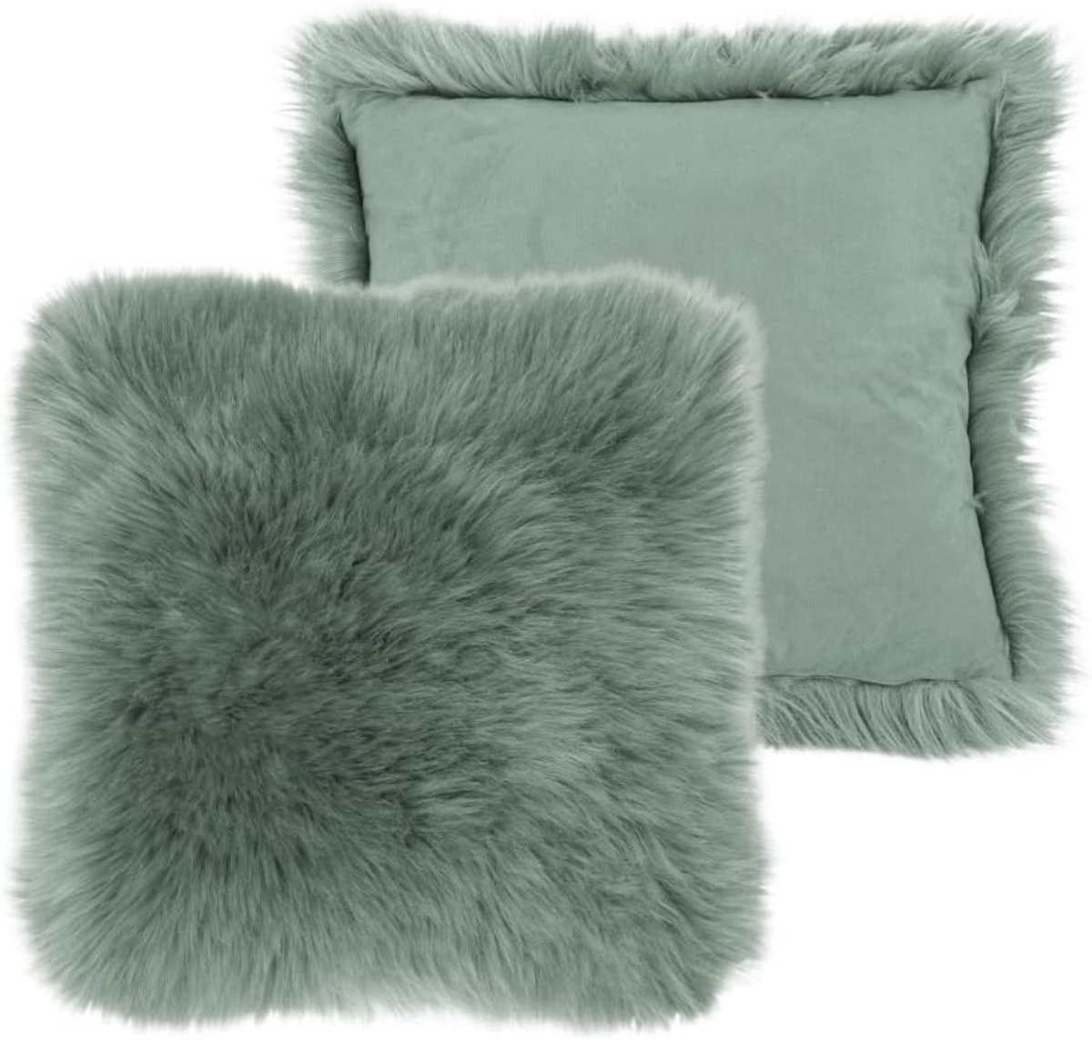 TISECO HOME STUDIO - Cushion (filled) - faux sheepskin and suede - Square - 45x45 cm - Greenstone - ShopVlot