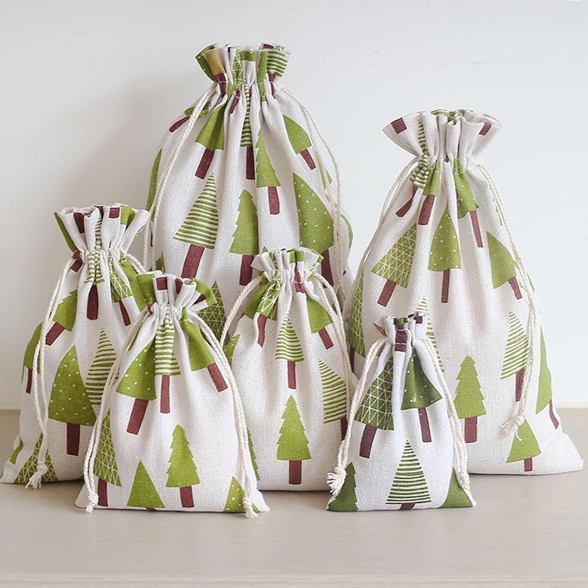 DAHI Katoenen tas met katoenen koord, cadeauzakjes voor Kerstmis (15 x 20 cm) - ShopVlot