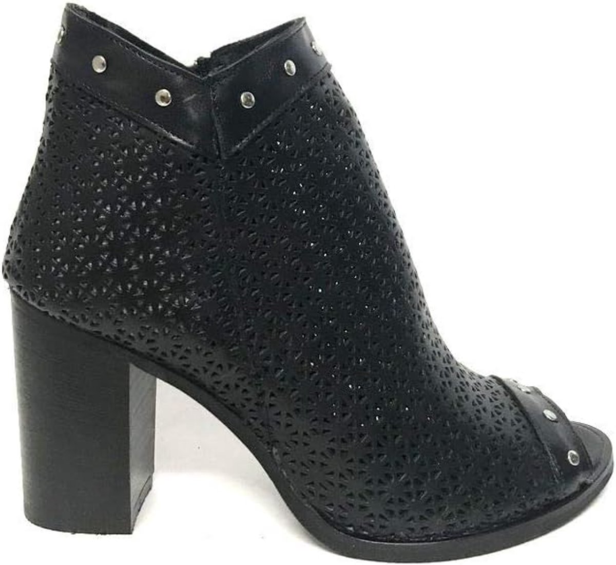 Tronchetti Open Toe made of genuine leather, perforated with laser, Black. - ShopVlot