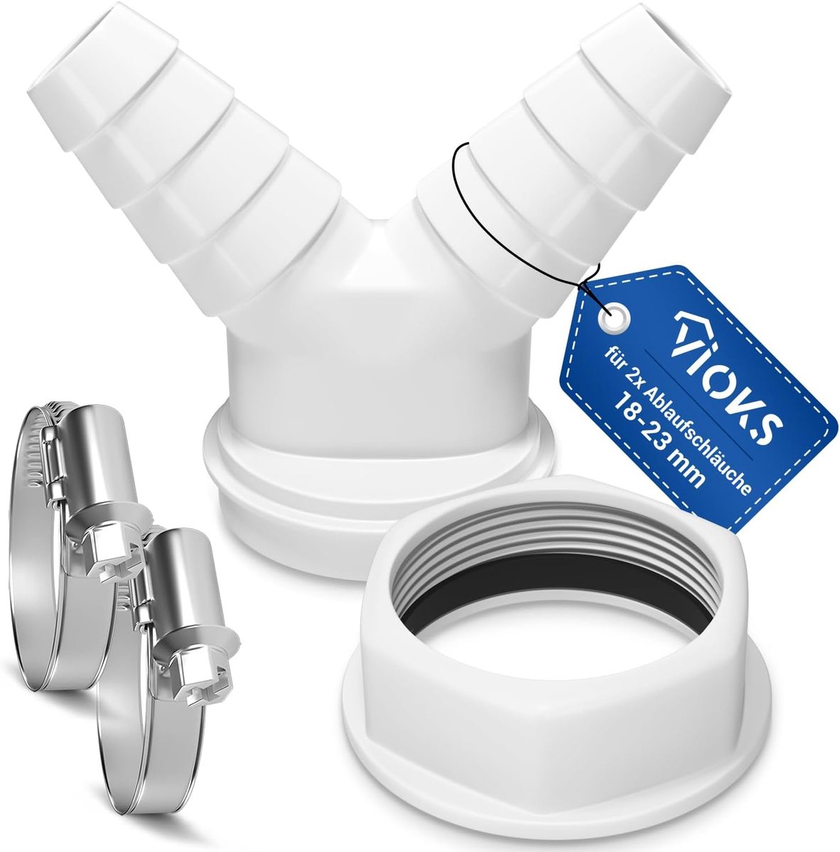 VIOKS Y-distributor washing machine with pipe thread size 1 1/2 inch hose connection with set 2 pieces hose clamps Ø - ShopVlot