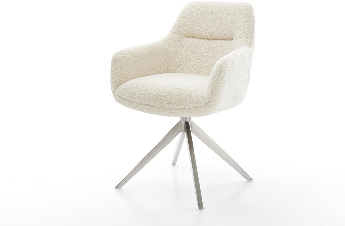 Eetkamerstoel Pejo-Flex kruisframe breed roestvrij staal teddy beige 360° draaibaar rocker-functie pocketveer kern