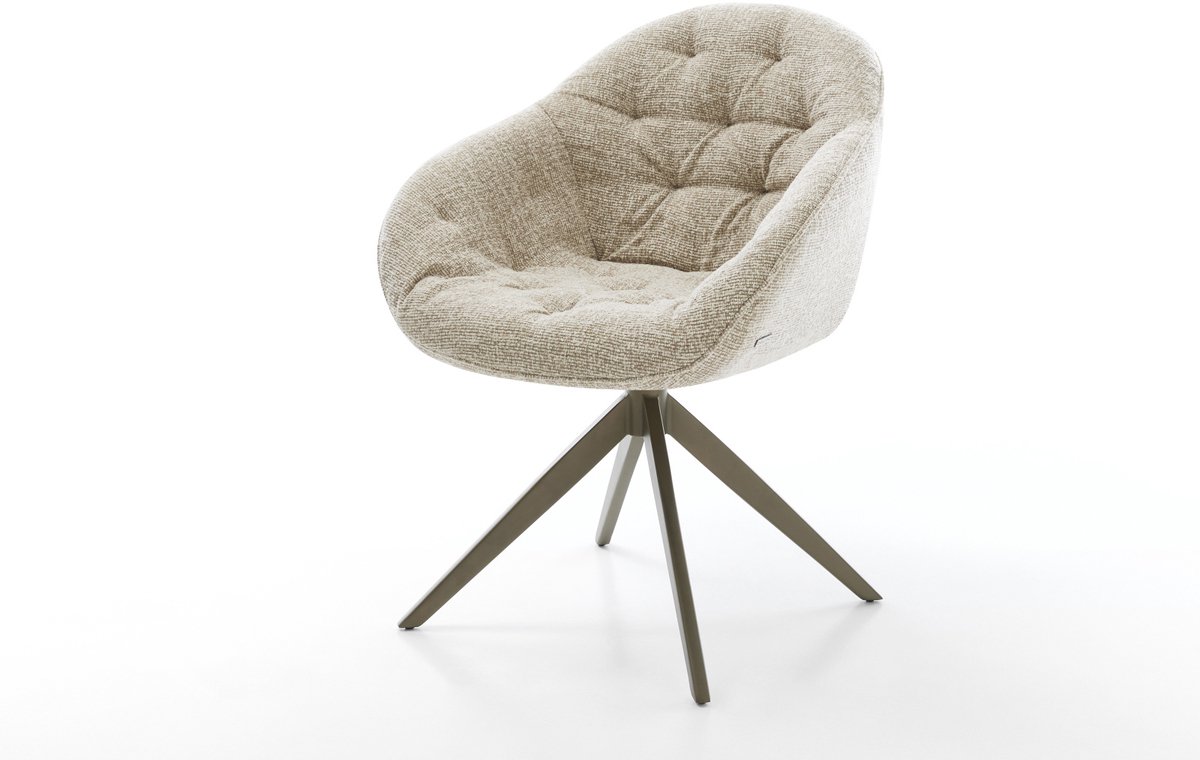 Eetkamerstoel Gaio-Flex kruisframe breed afwerking met titanium geweven stof beige 360° draaibaar rocker-functie